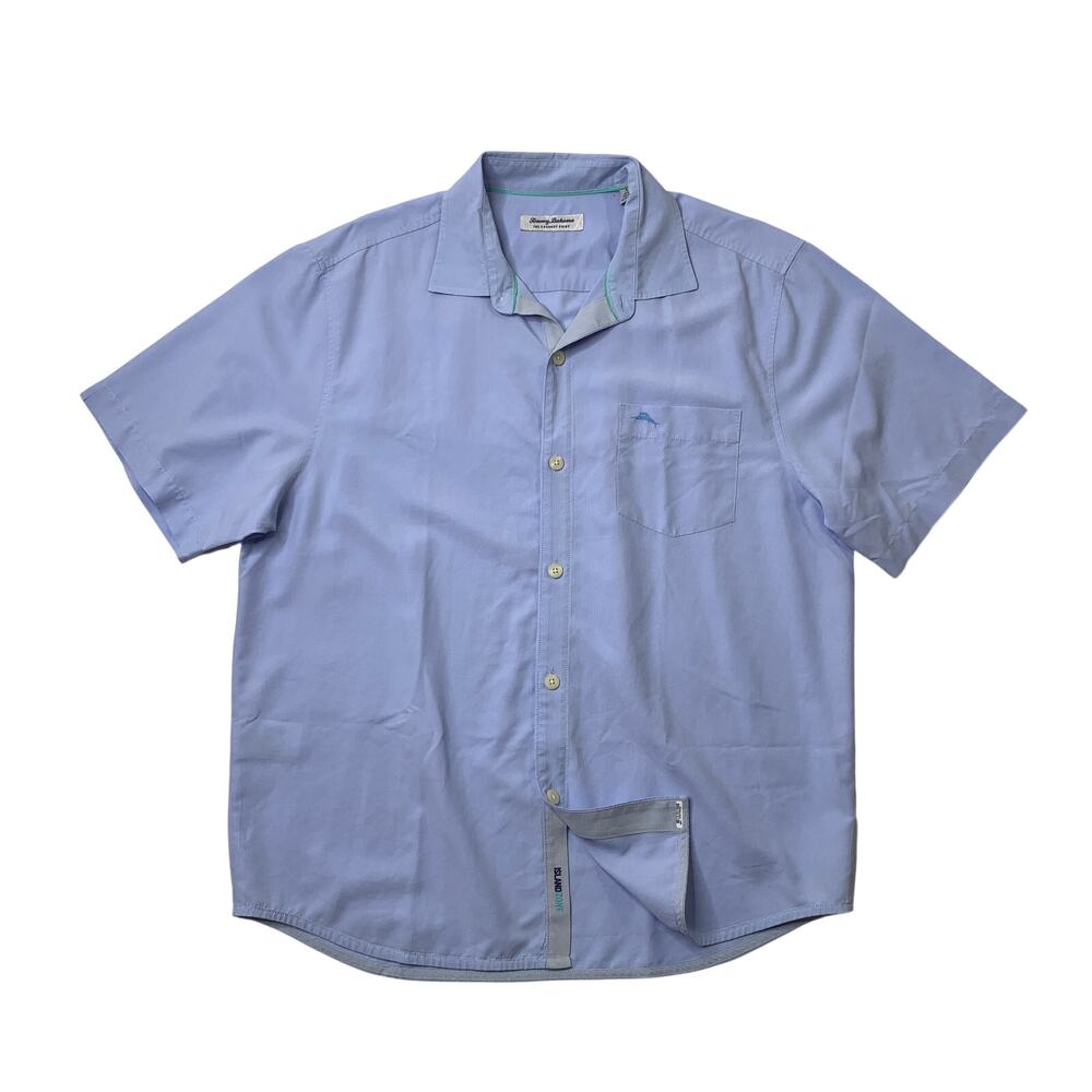 Tommy Bahama Shirt Mens L Large The Coconut Point IslandZone Micro Check Camp